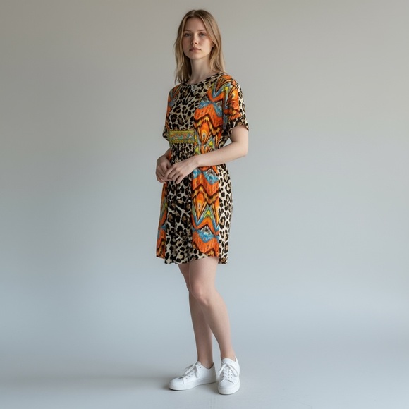 ivy jane Dresses & Skirts - Ivy Jane Leopard Print Chiffon Dress Cover-up Sheer Bohemian Colorful Size Small